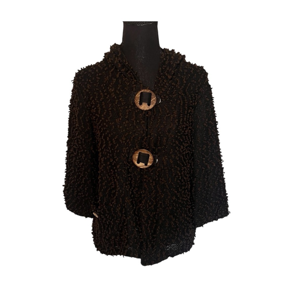 Emma G Wearable Art Cardigan Sz S Black Brown Curly Lamb Sweater  Whimsygoth